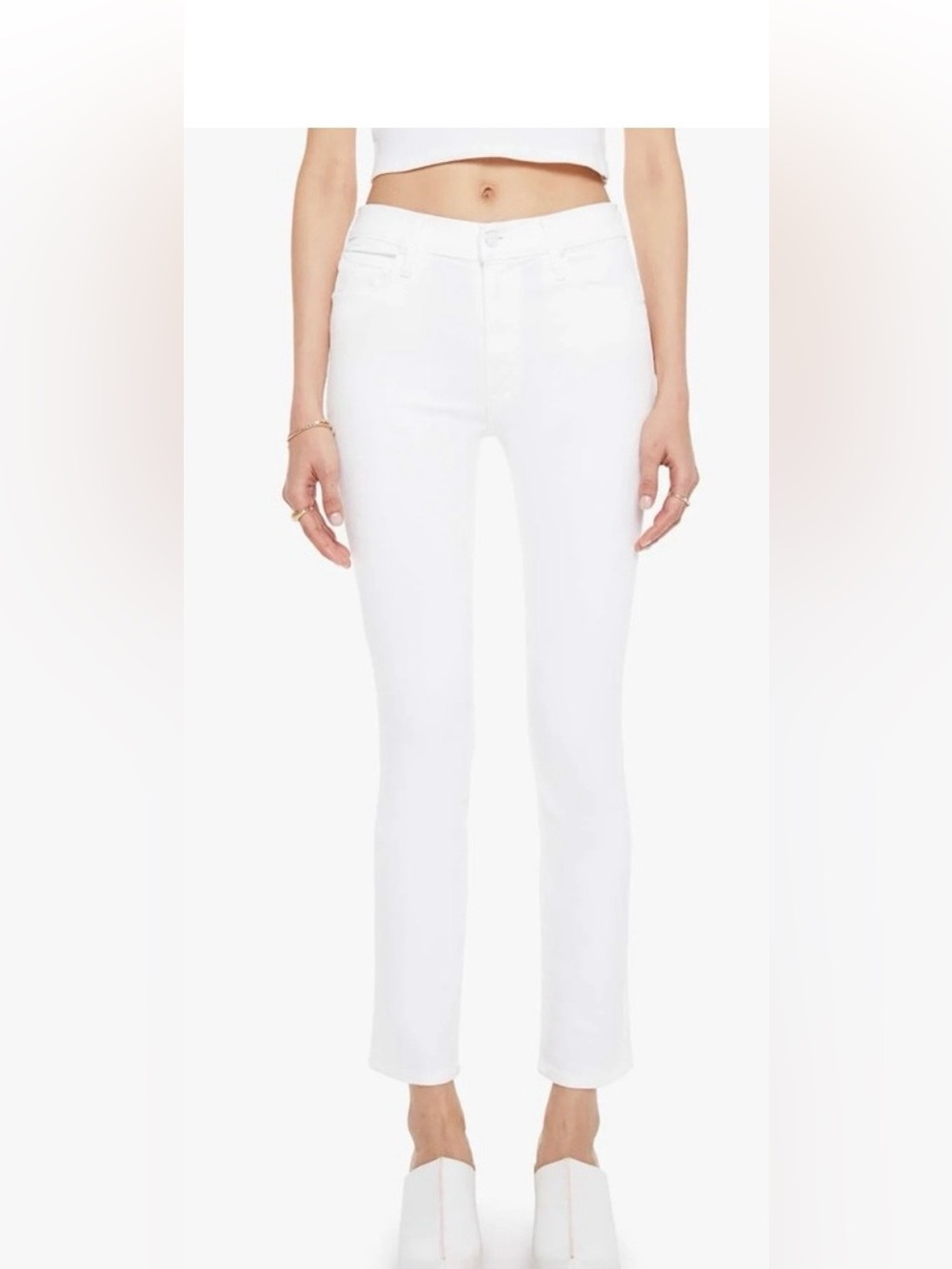 MOTHER The Mid Rise Dazzler Ankle Fray Jeans White Waist 27